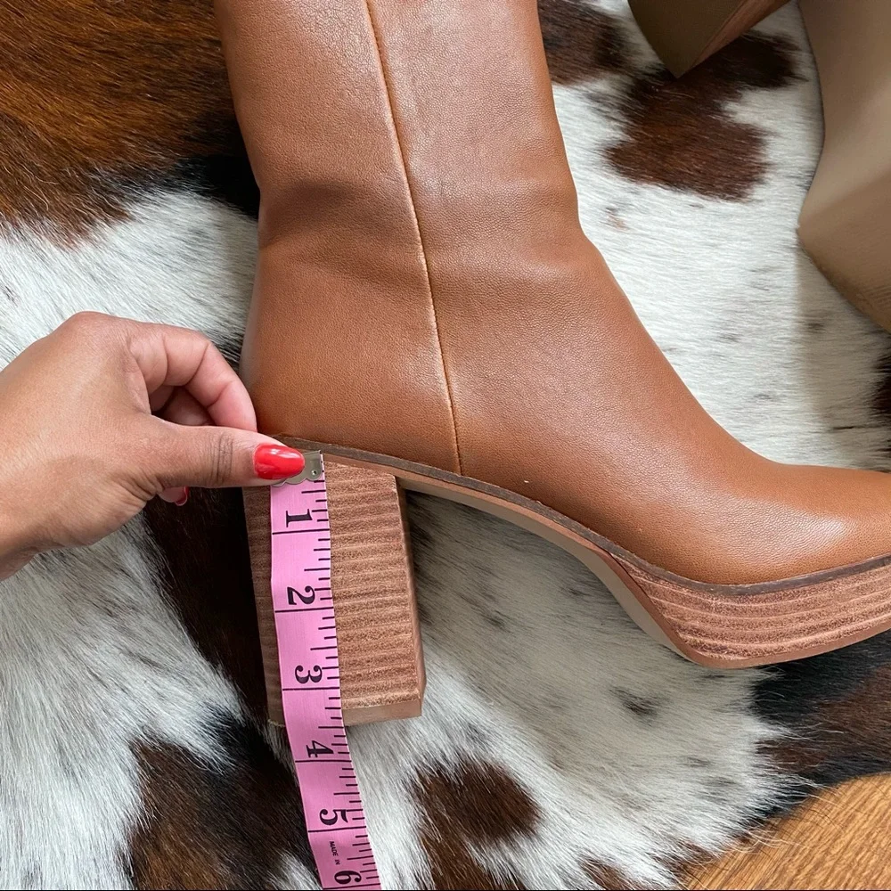 AQUA Nessa Brown Leather Chunky 70’s Boots 9.5 - Picture 13 of 13